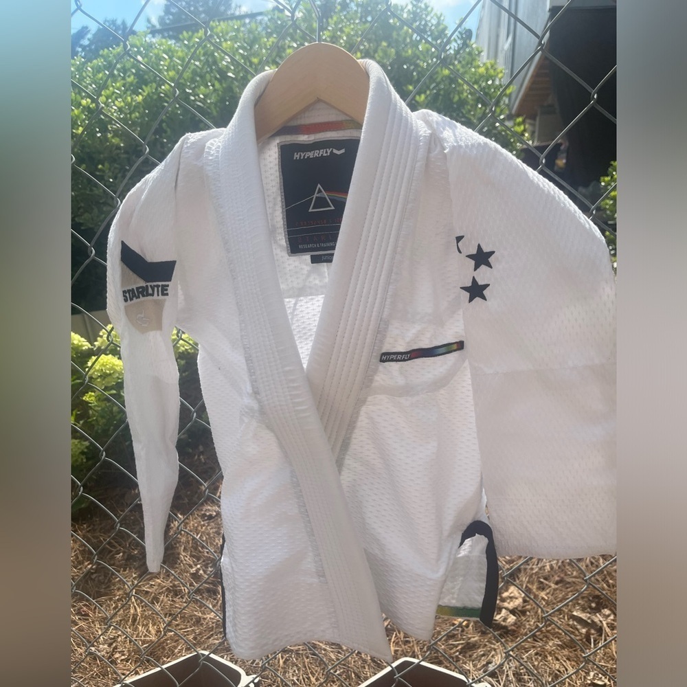 HYPERFLY Jiu Jitsu Junior kids sz 0 New Junior Starlyte White Black w/ backpack - Picture 4 of 12